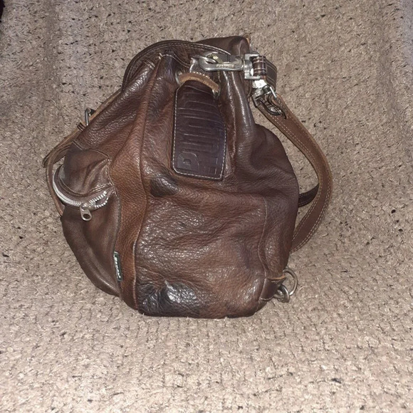 RUGBY CANADA-90\'s Heavy Brown Pebbled Leather-Backpack/Handbag-Excellent main image 5